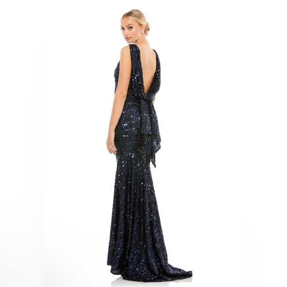 Cowl back boat neck sequined gown - Picture 3 of 5